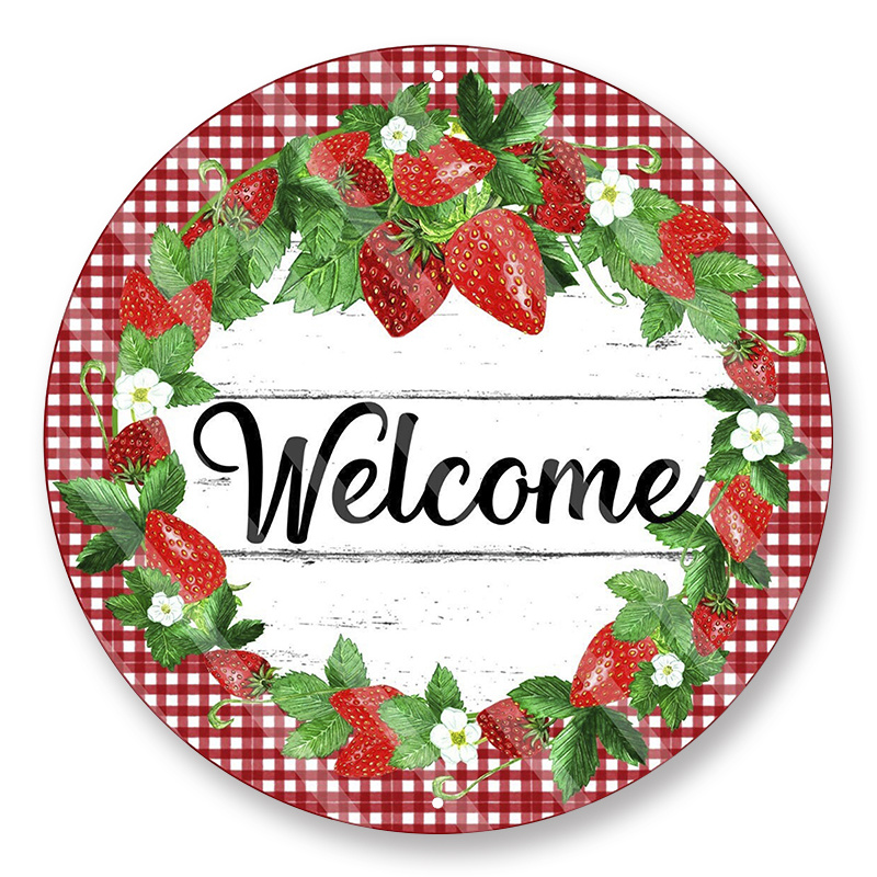 

1pc 8x8inch Aluminum Metal Sign Strawberry Welcome Wreath Sign, Signs For Wreaths