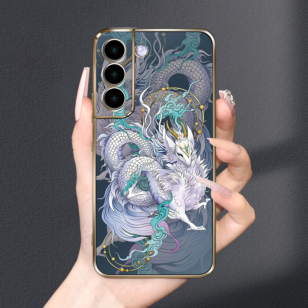 

White Dragon Ancient Monster Zodiac Guardian Black Electroplated Phone Case Durable For Samsung Galaxy S21 S23 Fe/a12/a13/a14/a52s 5g Galaxy S22 U1tra 5g Phone Case For Samsung Galaxy S23 Ultra