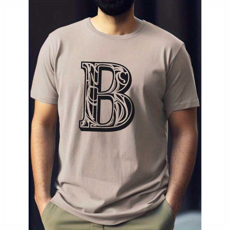 

Letter B Print T Shirt, Tees For Men, Casual Short Sleeve T-shirt For Summer