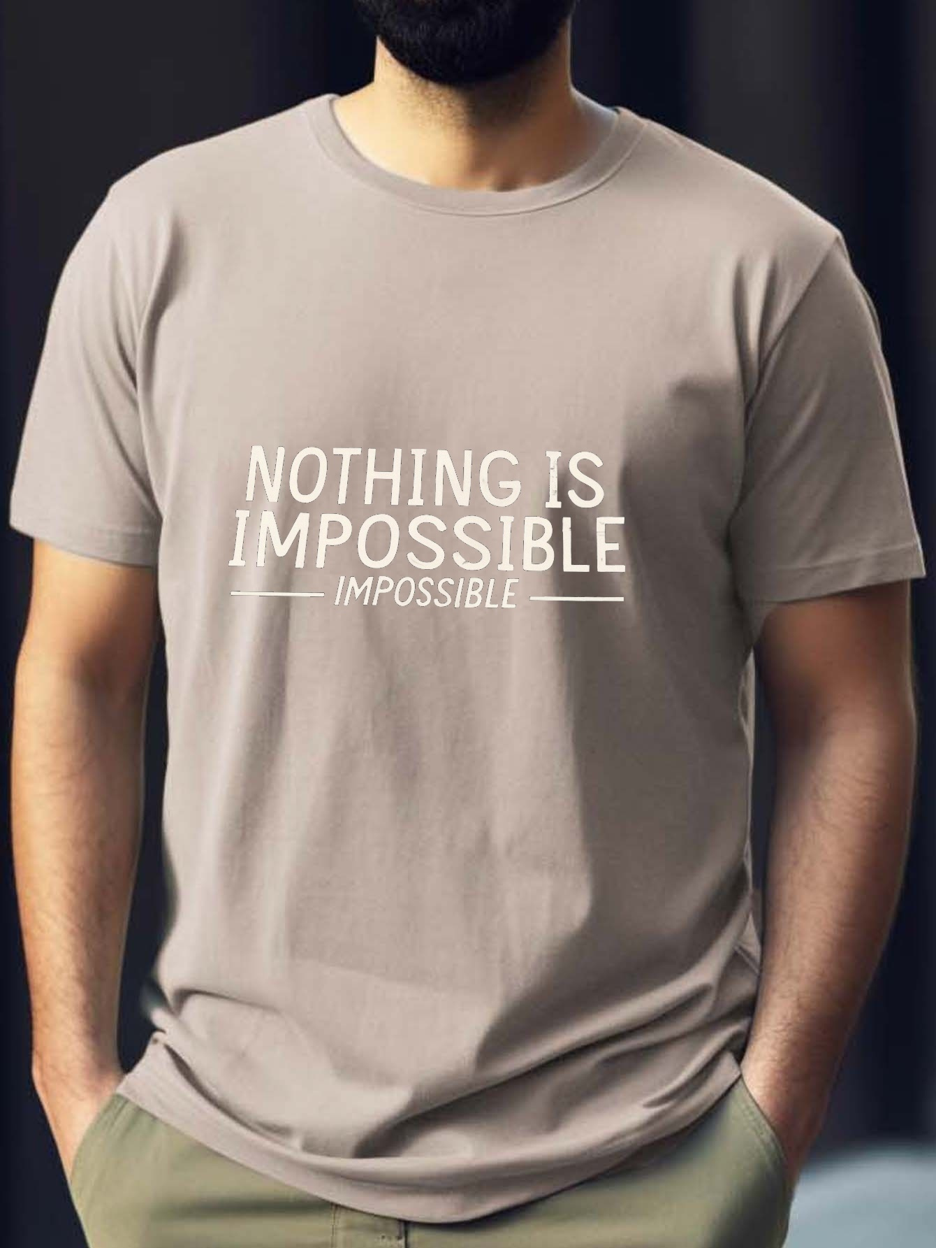 plus size mens nothing is impossible graphic print t shirt casual stylish short sleeve tees for summer mens clothing