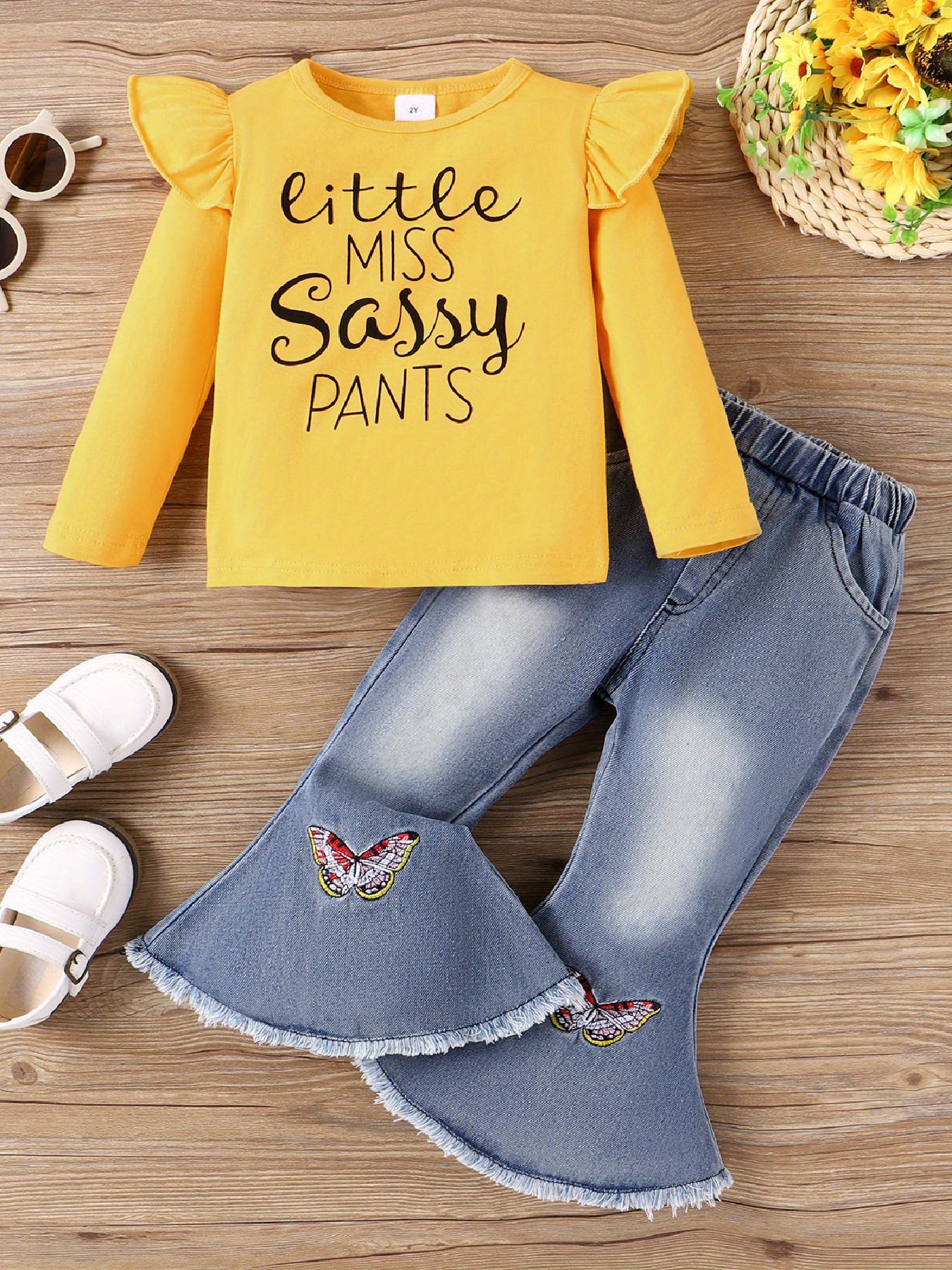 Filles 2PCS LITTLE MISS SASSY PANTS Imprimer Haut À Manches - Temu France