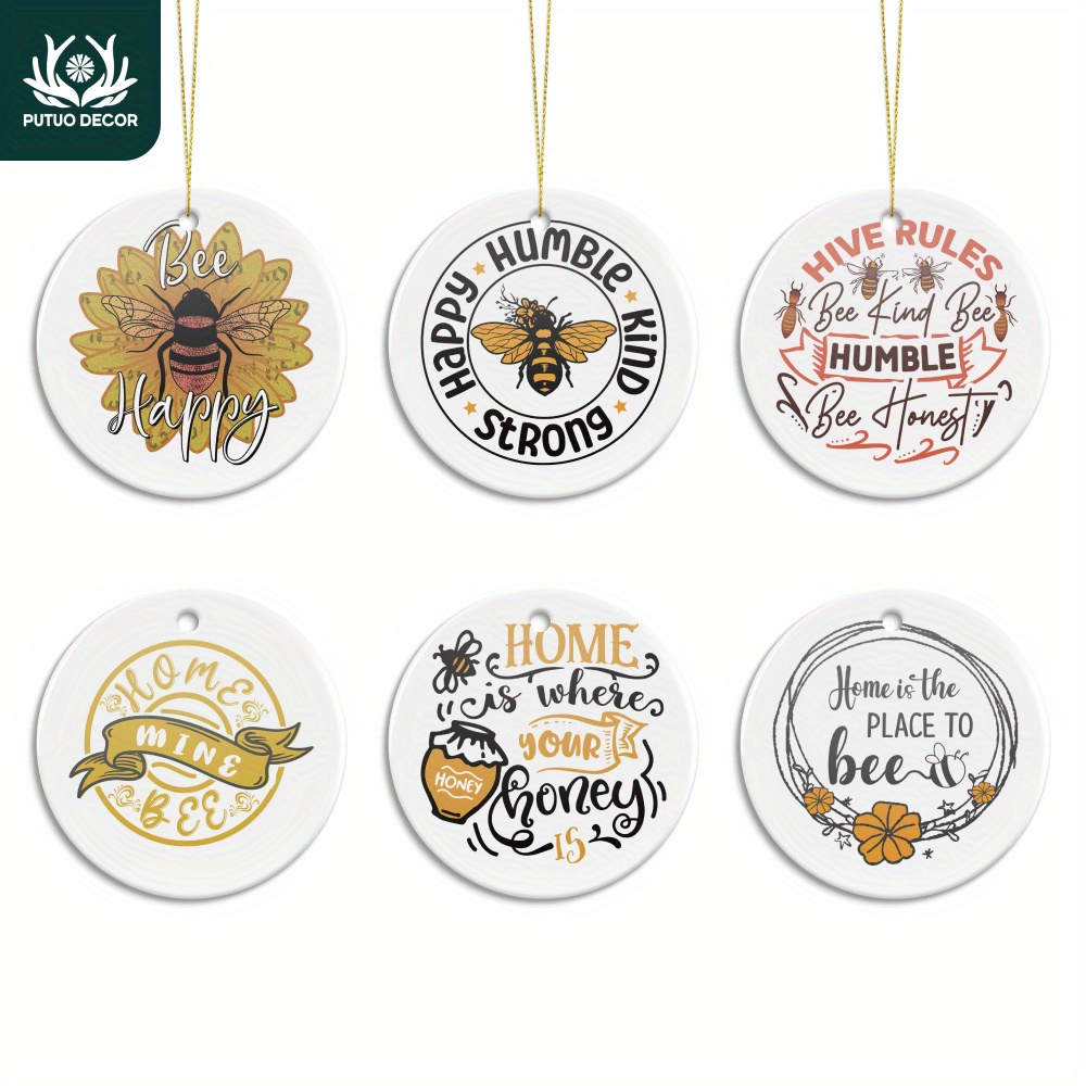 Abeja para colgar, decoración de primavera, colgante de  madera H9.5cm 6pcs-02750