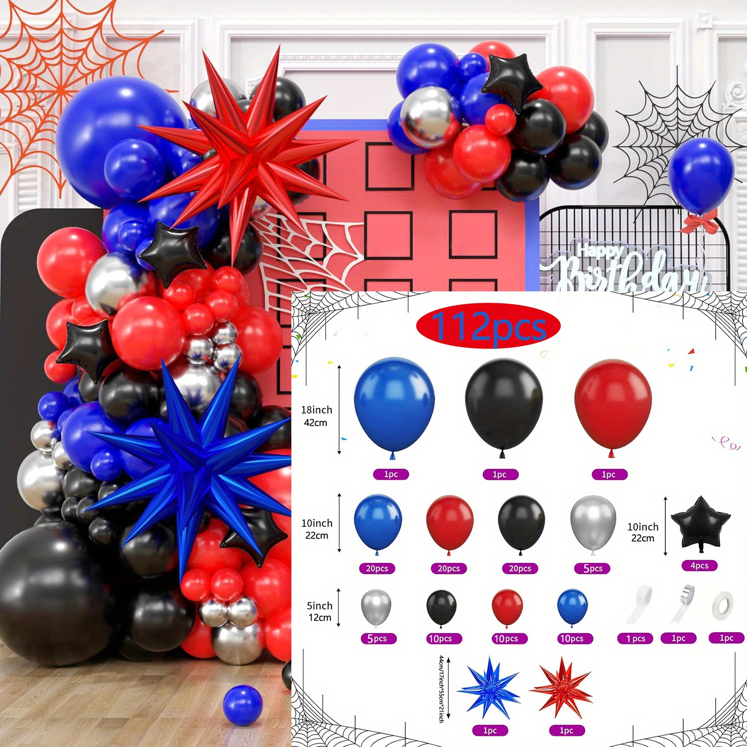 Spiderman Balloon Garland Arch Kit blu rosso nero bianco per