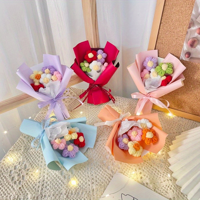 Hand held Flower Bouquet Plush Woven Flower Home Decor - Temu