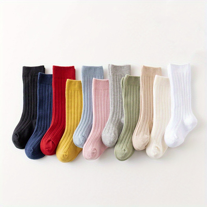 

A Pair Of Baby Boy's Solid Breathable Crew Socks, Comfy Casual Soft Socks For Kids Outdoor Activities