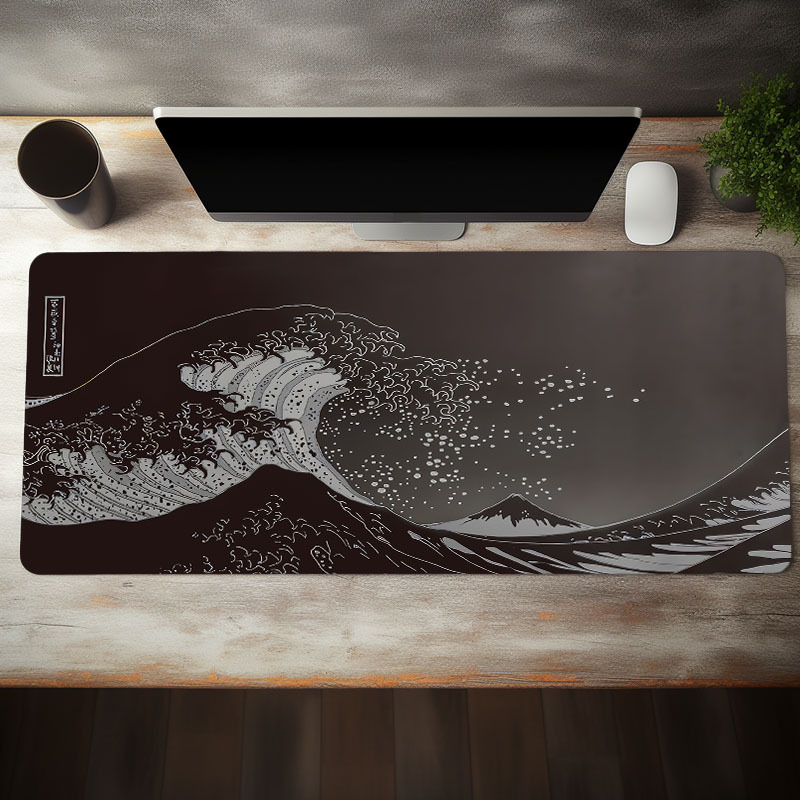 Temu Japan Black Sea Wave Large Mouse Pad, Extended Gaming Mouse