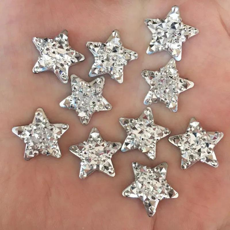 20pcs Of 15mm Silvery Star Flatback Rhinestone Appliques For Hair Bows, Wedding Decorations, And Additions