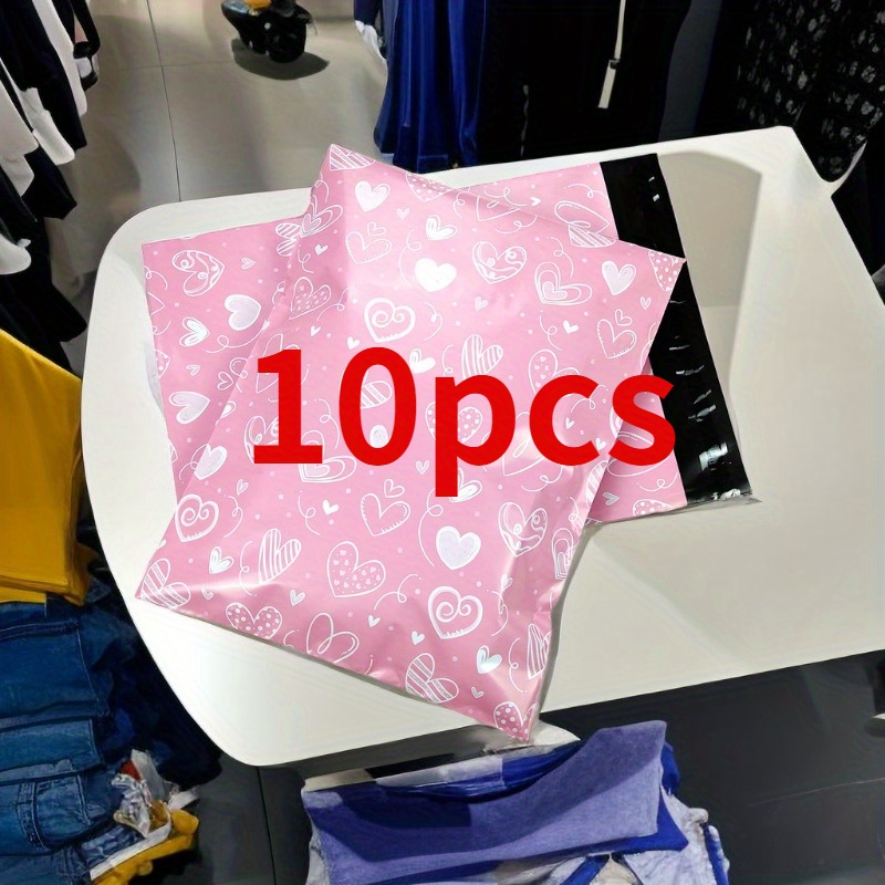 

10pcs/set 12 Silk Multicolor Peach Heart White Portable Express Bag Pink Thickened Waterproof Bag Color Clothing Doggy Bag Express Valentine's Day Christmas Spring Festival