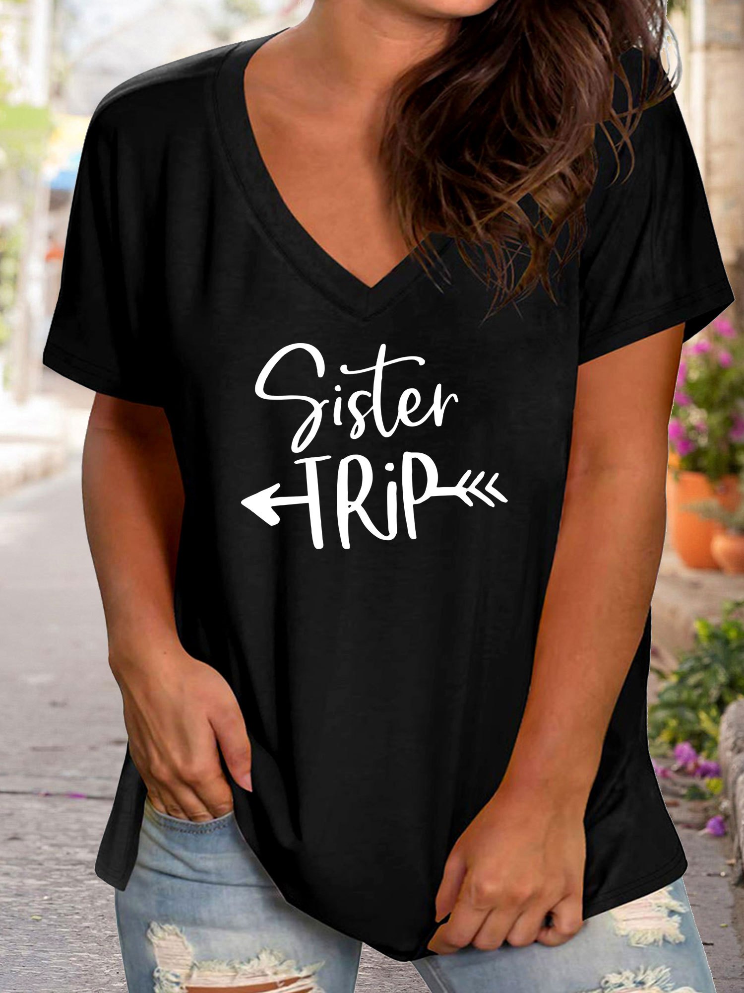 Plus Size Sister Trip Print T shirt Casual Short Sleeve Top - Temu Canada