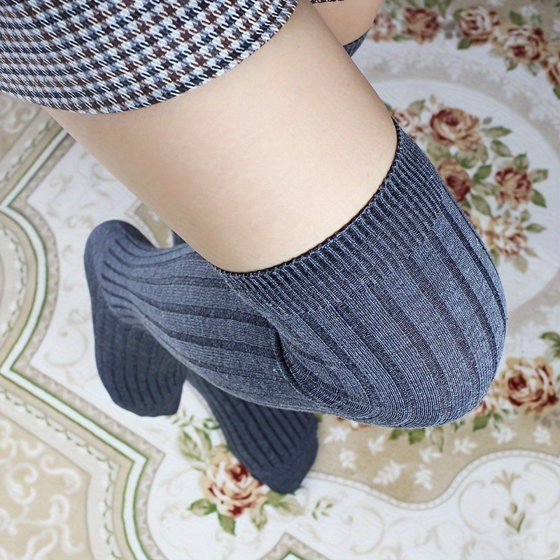 TEMU 1 Pair Solid Color Comfortable Thigh-high Socks, Knit Style Over-the-knee Socks, Women's Stockings And Hosiery