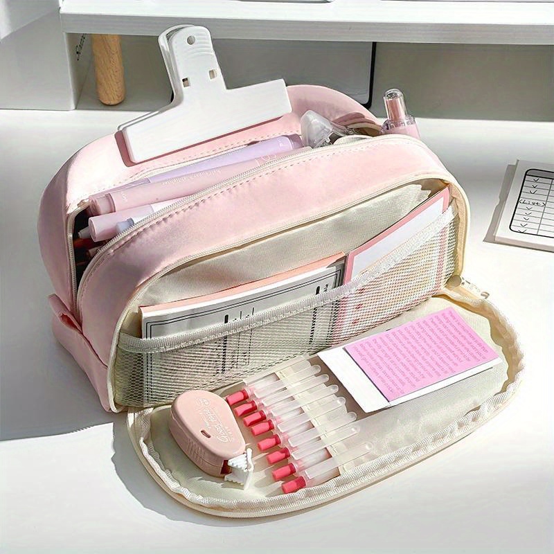 Girl Large Capacity Pencil Bag Aesthetic School Pink Big Stationery Bag  Zipper Pencil Pouch Pen Case Student School Supplies