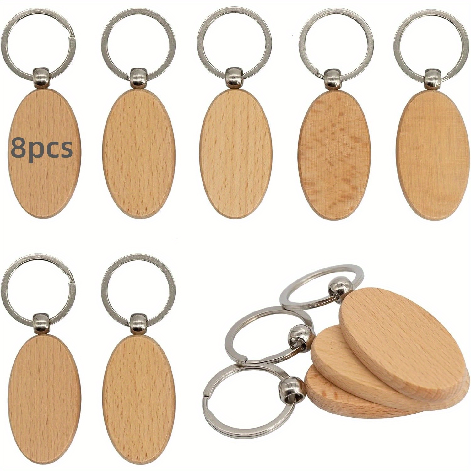1/6/10pcs Blank Wooden Keychain, Bulk, Wooden Engraving DIY Key Chain, for Men and Women,Temu