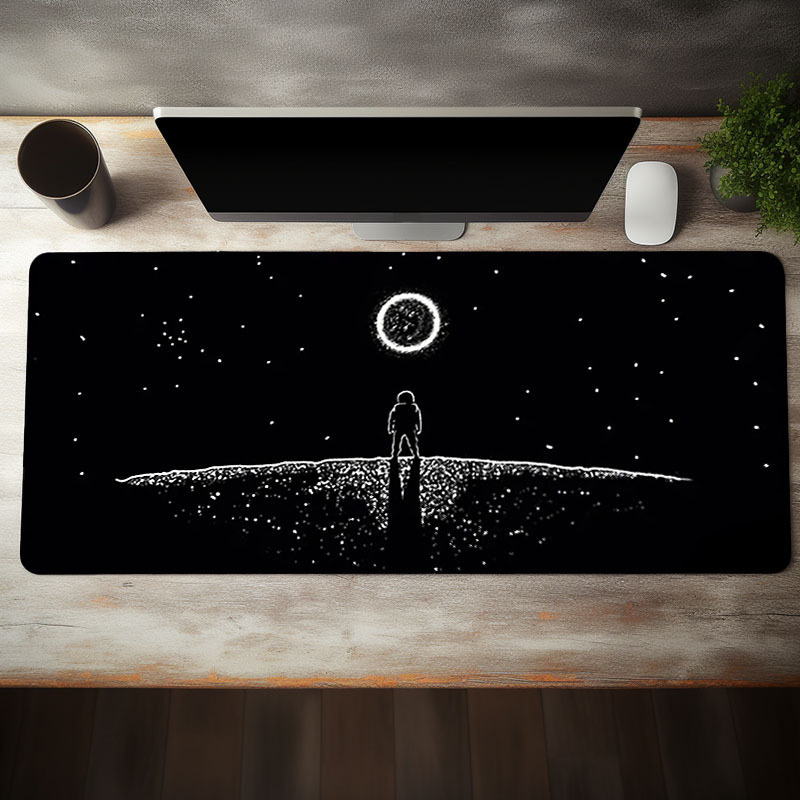 

Astronaut Large Black Gaming Mouse Pad With Moon And Star Design, Non-slip Rubber Desk Mat, Gamer Computer Laptop Office Mouse Mat Desk Pad