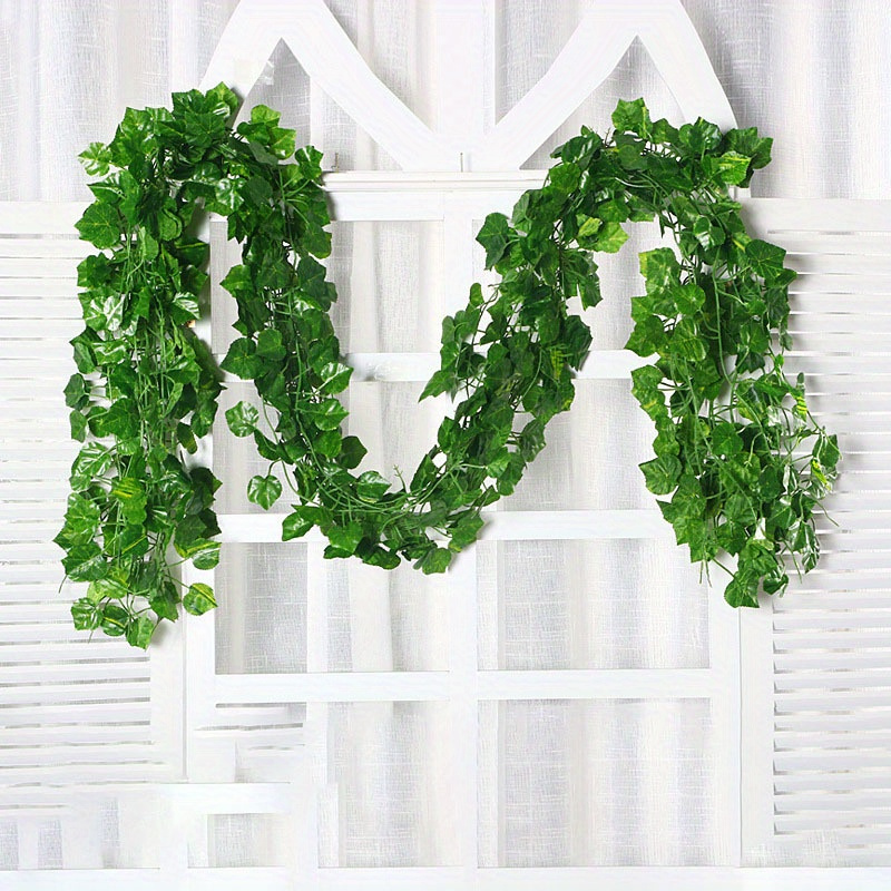 Image of 3pcs Realistic Artificial Garland - Durable Plastic Weather-resistant Indoor/outdoor For Home Garden Wedding Decor, Diy Shelf Arch Wall Decor, Birthday Party Graduation Housewarming Décor