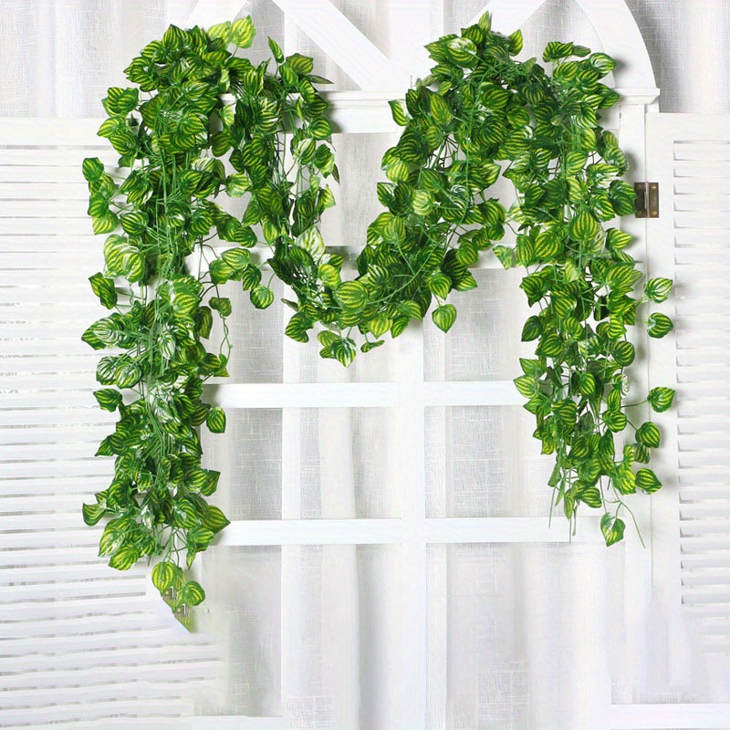 Image of 3pcs Realistic Artificial Garland - Durable Plastic Weather-resistant Indoor/outdoor For Home Garden Wedding Decor, Diy Shelf Arch Wall Decor, Birthday Party Graduation Housewarming Décor