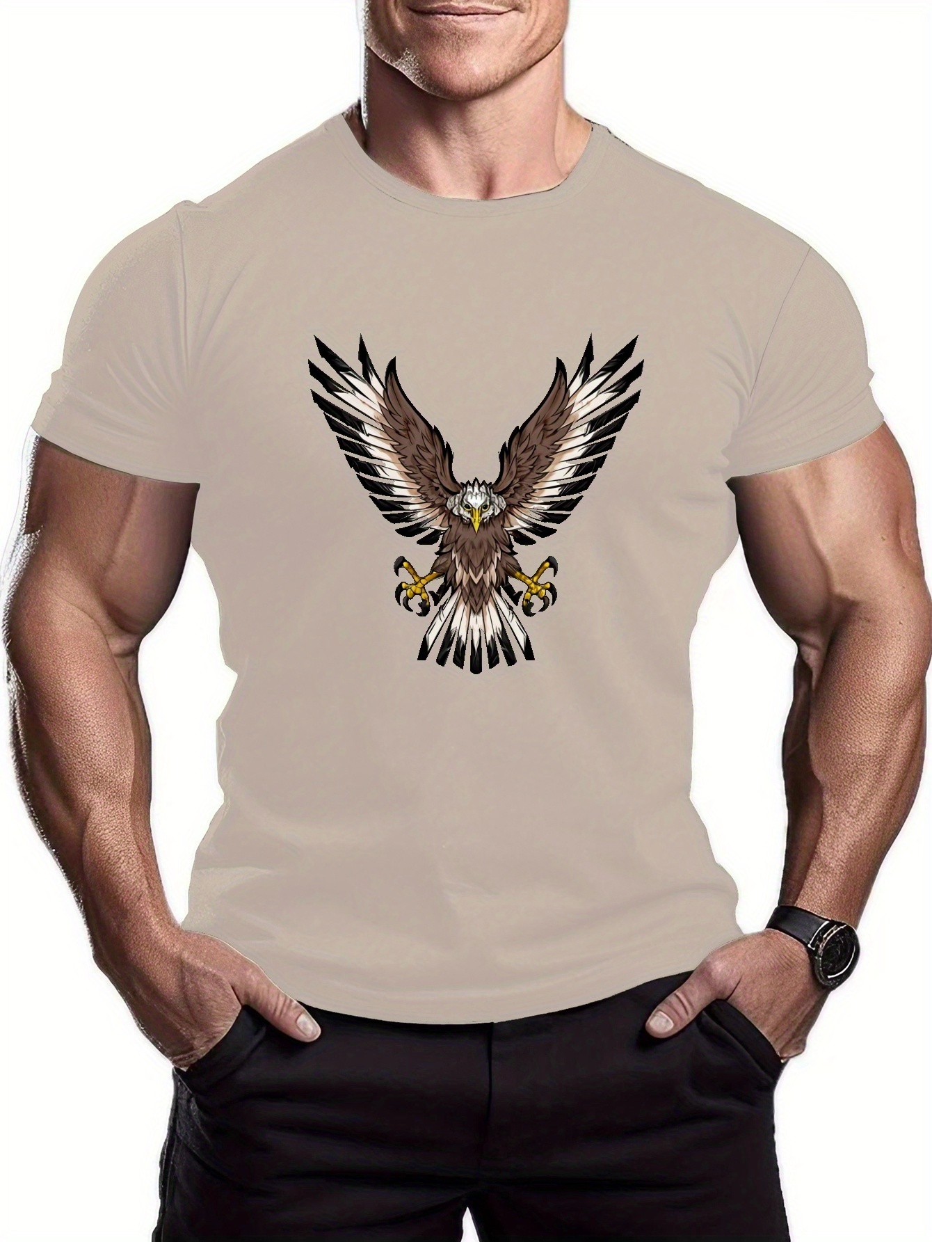 Spread winged Hawk Print Tees Men Casual Quick Drying - Temu