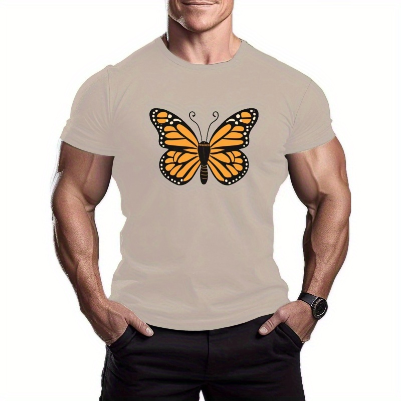 

Monarch Butterfly Print Tees For Men, Casual Quick Drying Breathable T-shirt, Short Sleeve T-shirt For Summer