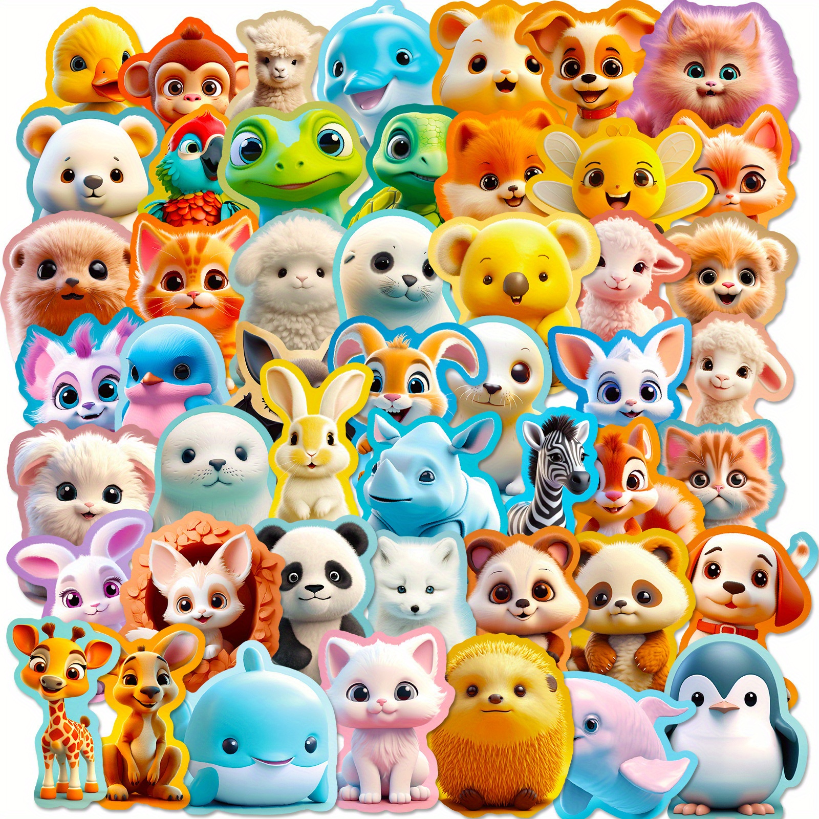 50pcs 3d Animals Decals Graffiti Vinyl Decorated Suitcase Water Bottle Skateboard Luggage Helmet Self Adhesive