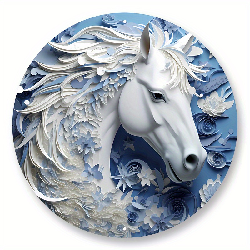 

1pc 8x8inch Aluminum Metal Sign, 2d Horse Metal Horse Sign, Horse Wreath Sign, Decorative Wall Sign, For Home Bedroom Restaurant Cafe Bathroom Garage Wall Decor