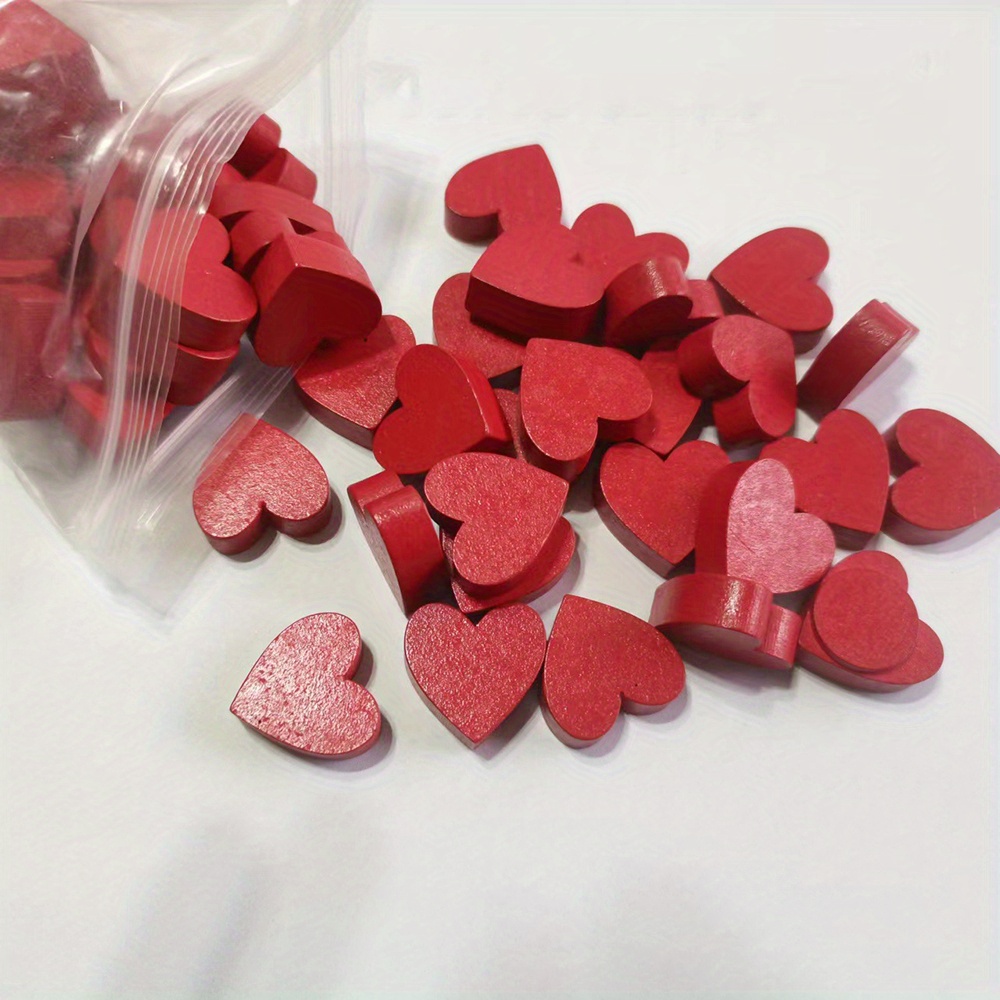 TEMU 100pcs, Pequeñas Decoraciones De Corazones De Madera Roja, Corazones Rojos, Decoración De Bodas Con Corazones, Decoraciones De Artesanía De