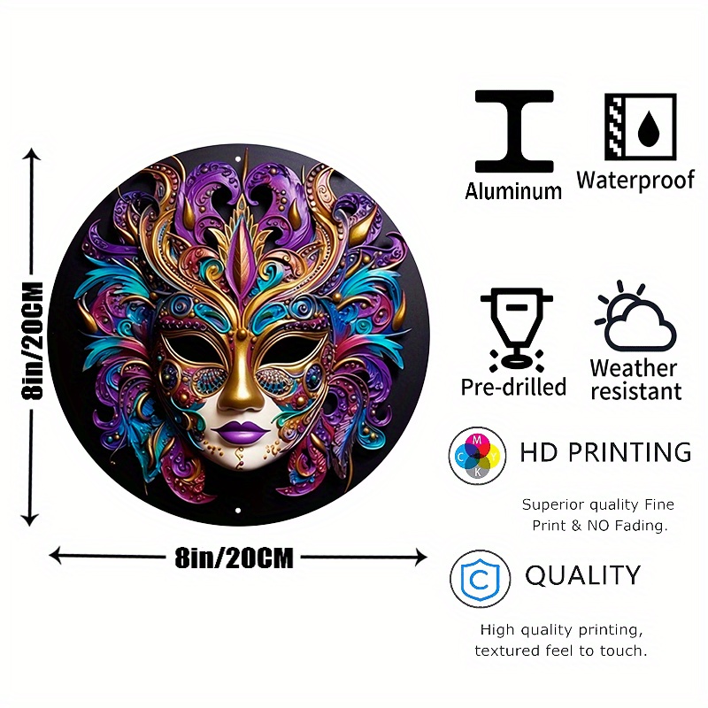 

1pc 8x8inch Aluminum Metal Sign, Metal Mask Sign, Wreath Sign, Decorative Wall Sign, For Home Bedroom Restaurant Cafe Bathroom Garage Wall Decor