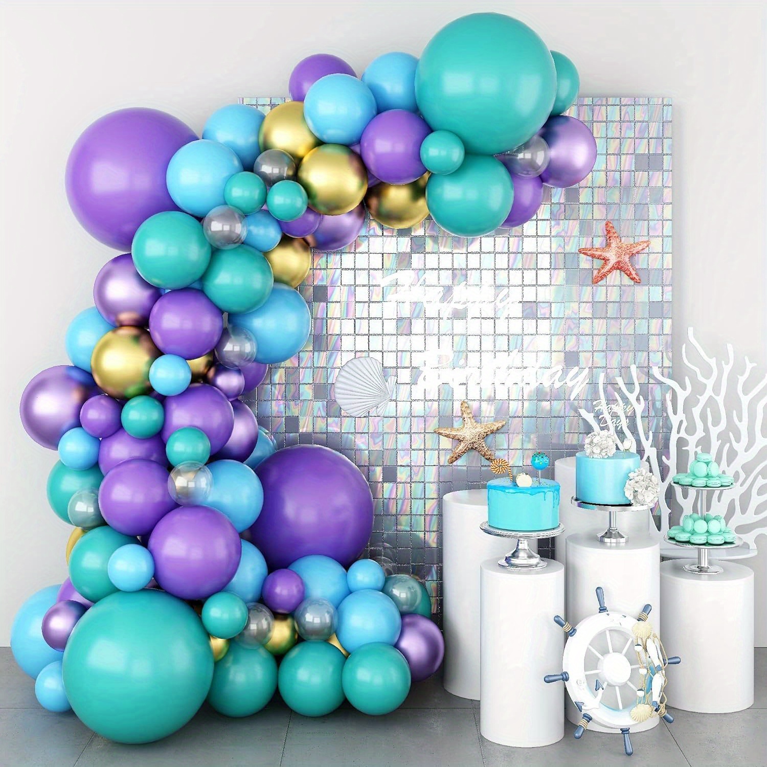 52 Ft Mermaid Party Decorations Purple Teal Coral Garland with