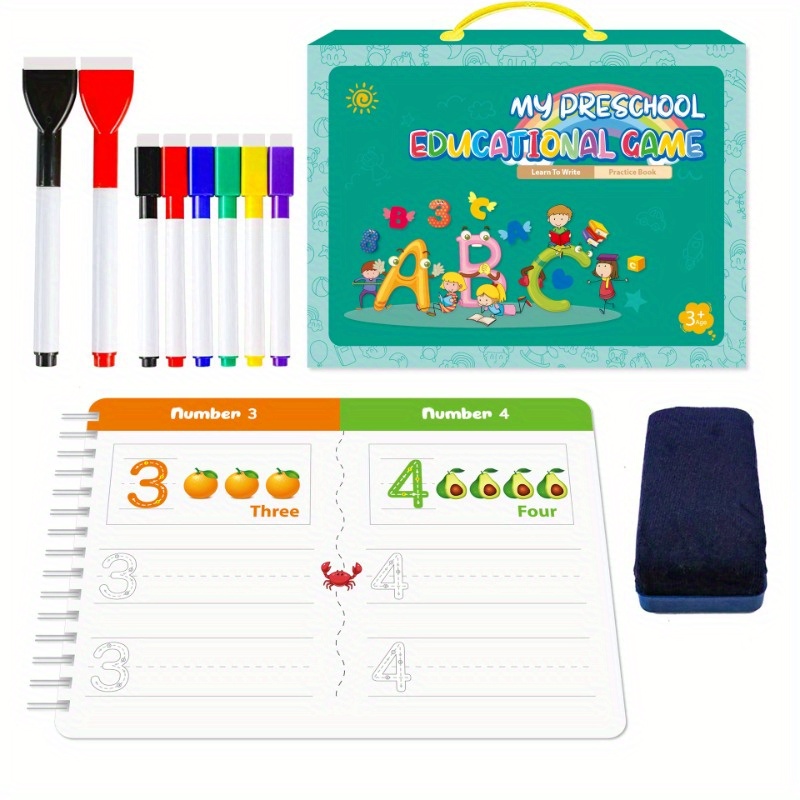 4pcs Groove Writing Exercise Books + 1pen + 10pen Refills + 1pen Holder)  Children's English Writing Exercise Book For Pre-school Kids With Printed  Pinyin, Numbers, And Groove Line Pattern