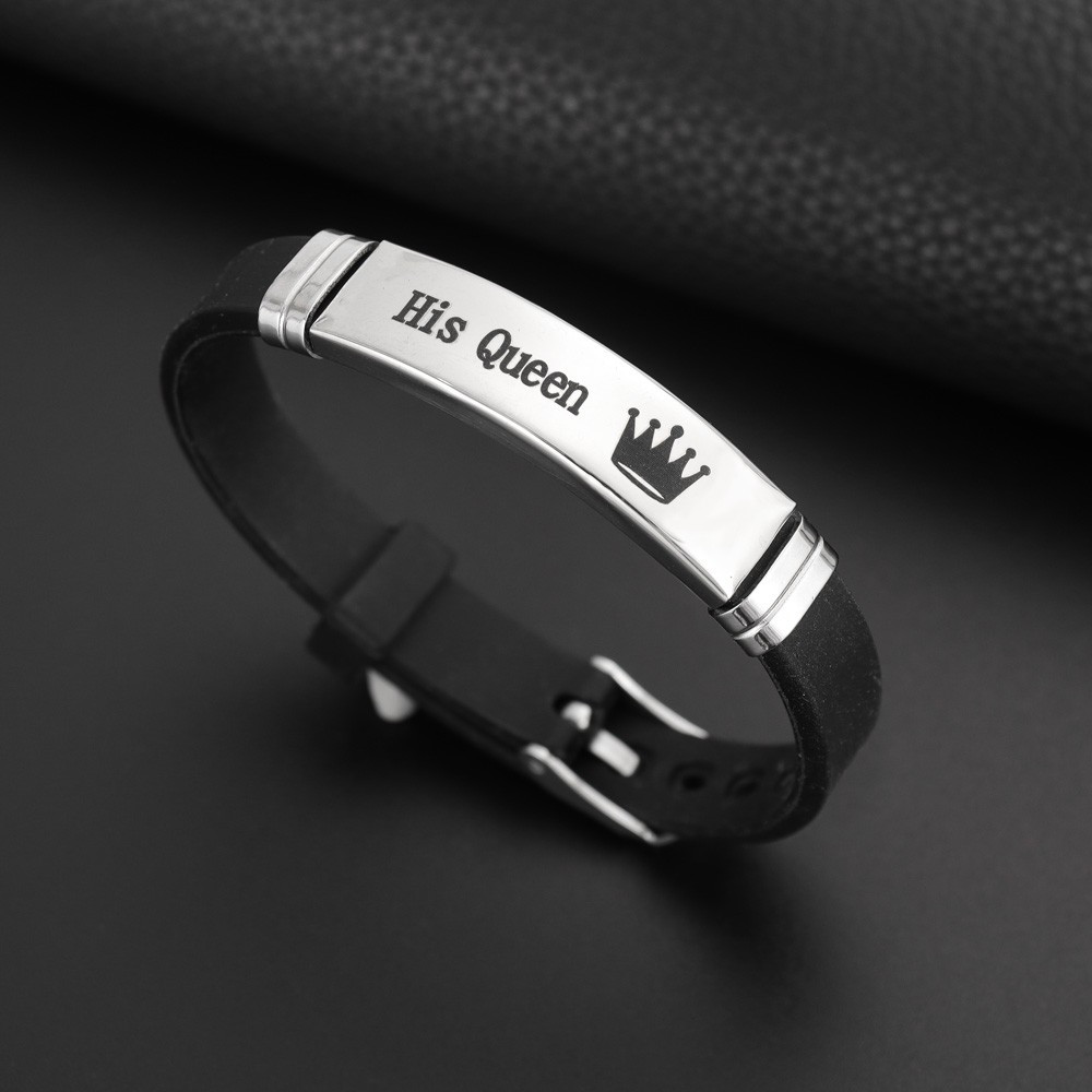 Couple Crown Her King His Queen Silicone Bracelet Anniversary Gift