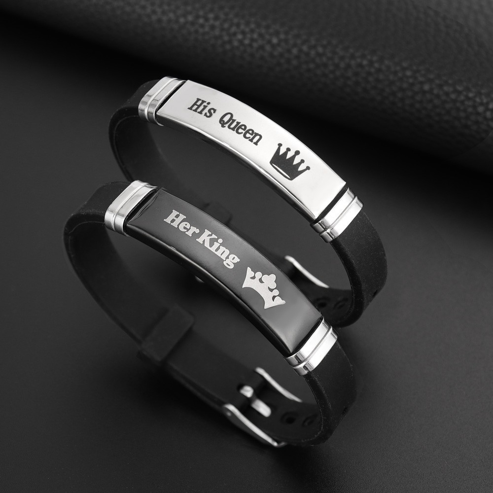 Couple Crown Her King His Queen Silicone Bracelet Anniversary Gift