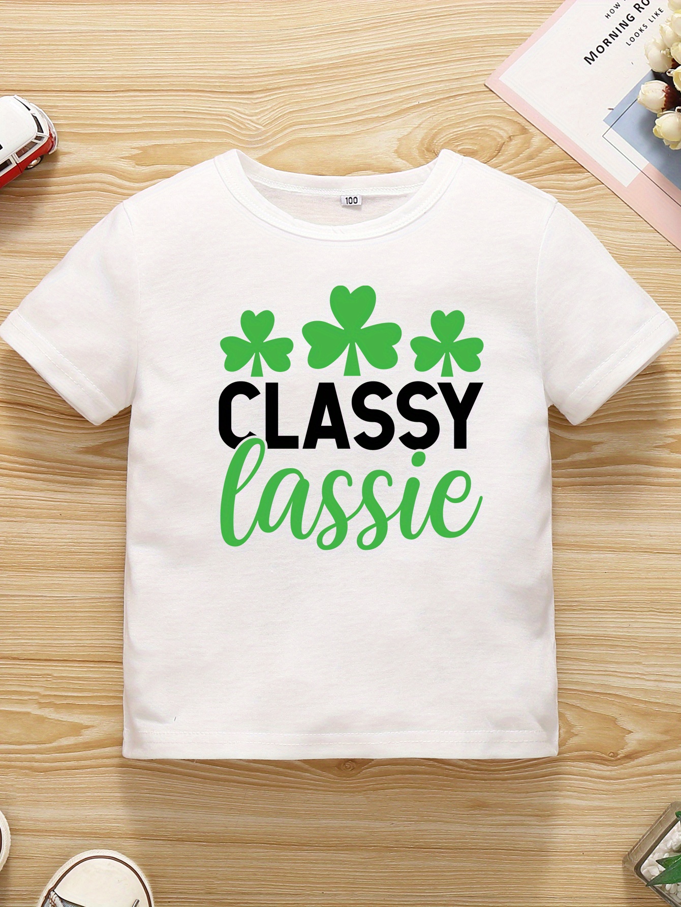 Classy Lassie Four Leaf Clovers Graphic Print T shirt Kids - Temu