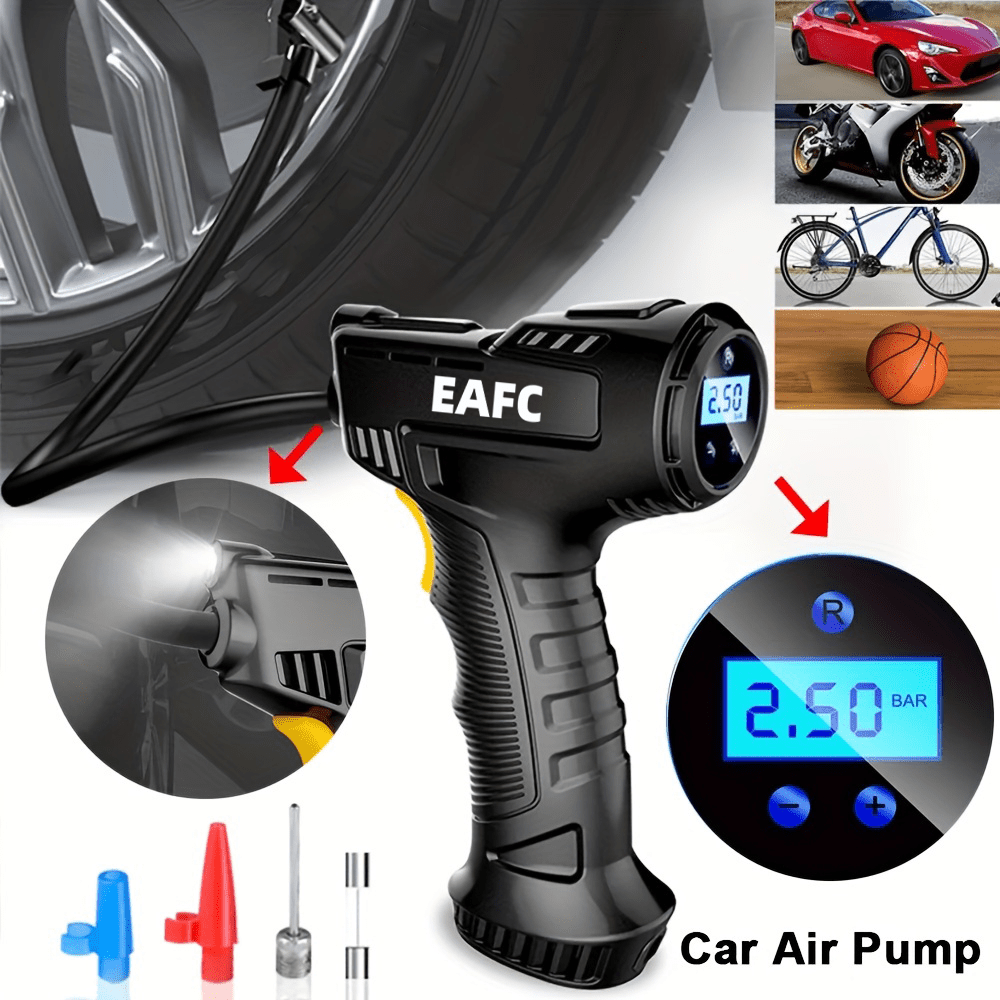 3in1 Car Air Pump Portable Electric Auto Tyre Inflator Digital Display with  LED Light Illumination Powerbank and Pressure Preset Function for Car  Bicycle Inflatable Toy Ball : : Car & Motorbike