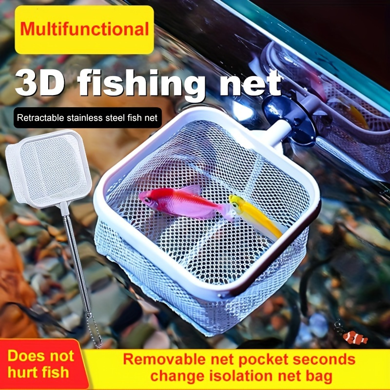 Retractable Fish Net Aquarium Cleaning Tool Stainless Steel Long Handle  Pocket Shrimp Catching Supplies For Small Pond And Pool - AliExpress