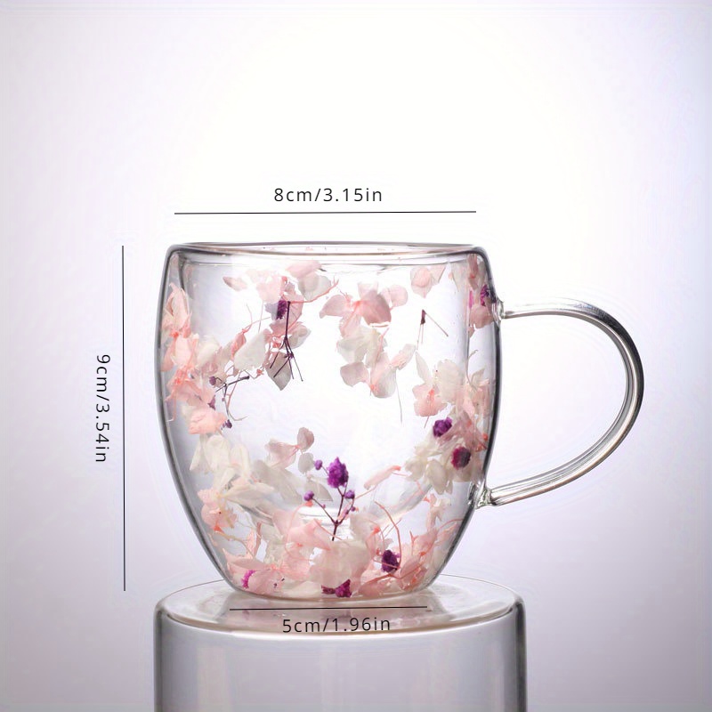 Tazza di tè di fiori tazza di vetro a doppio strato con manico