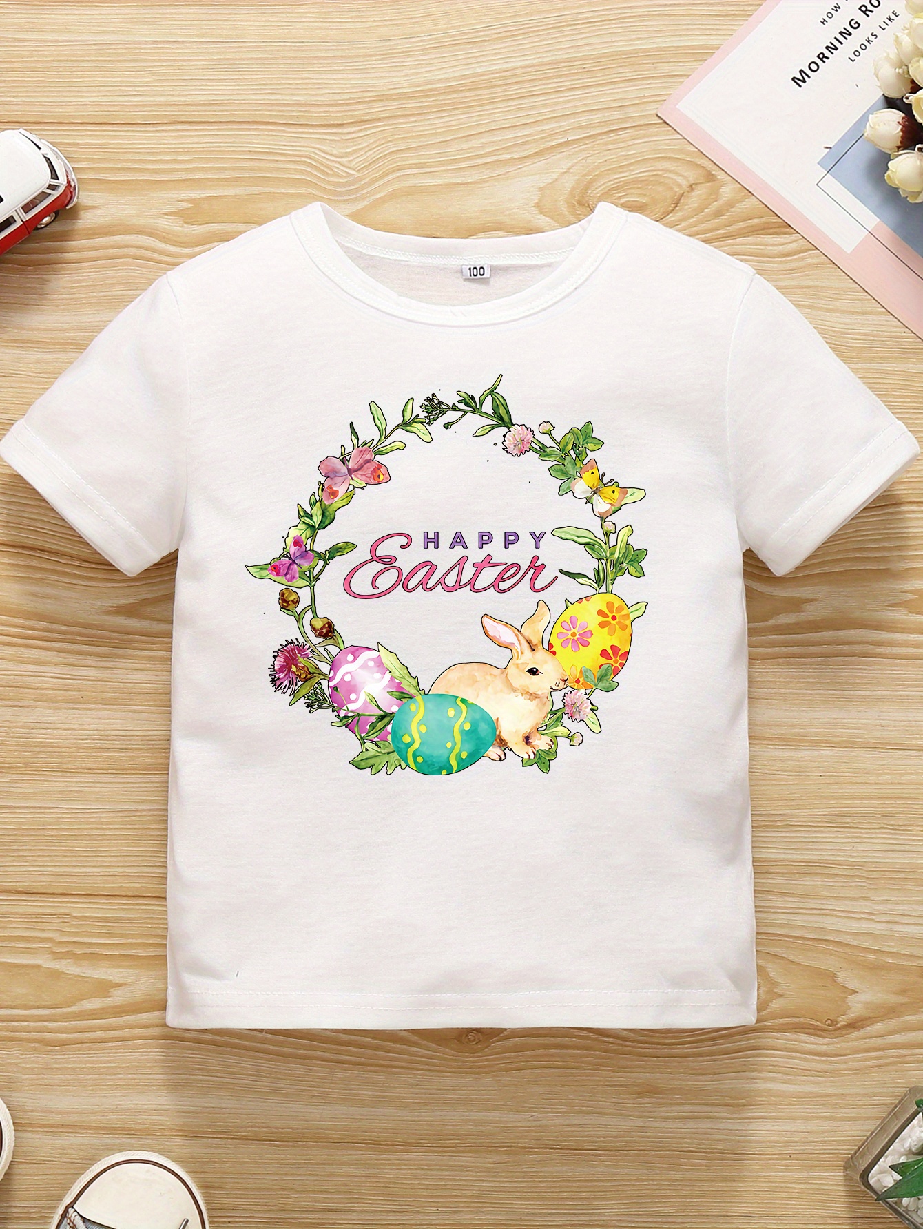 Camiseta con estampado de niña de Pascua de manga corta para bebés y niñas  pequeñas