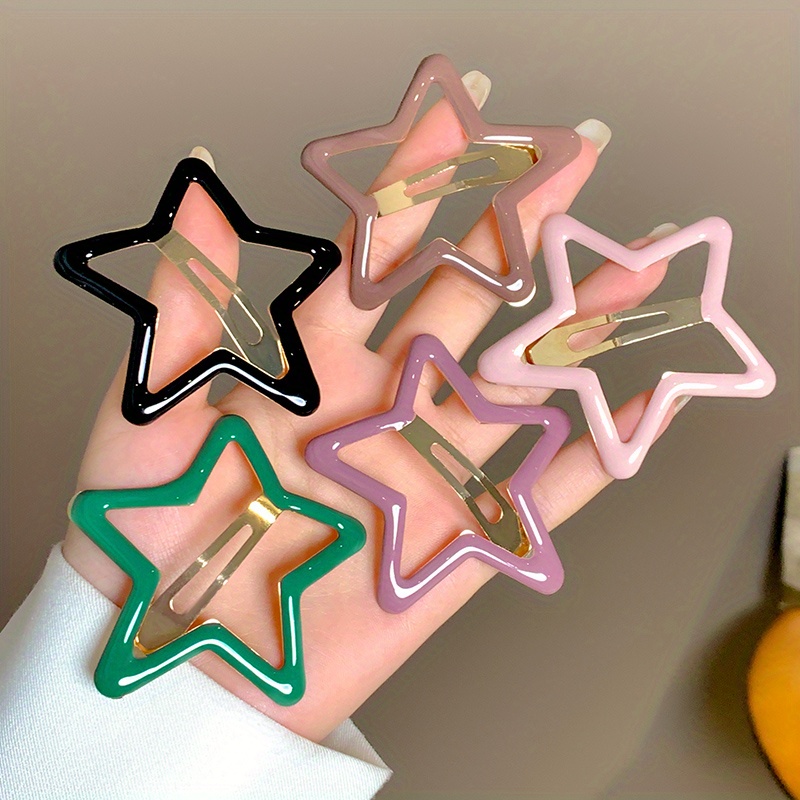 大型ホロー星型ヘアクリップ 5cm 5個セット スナップ式ヘアピン