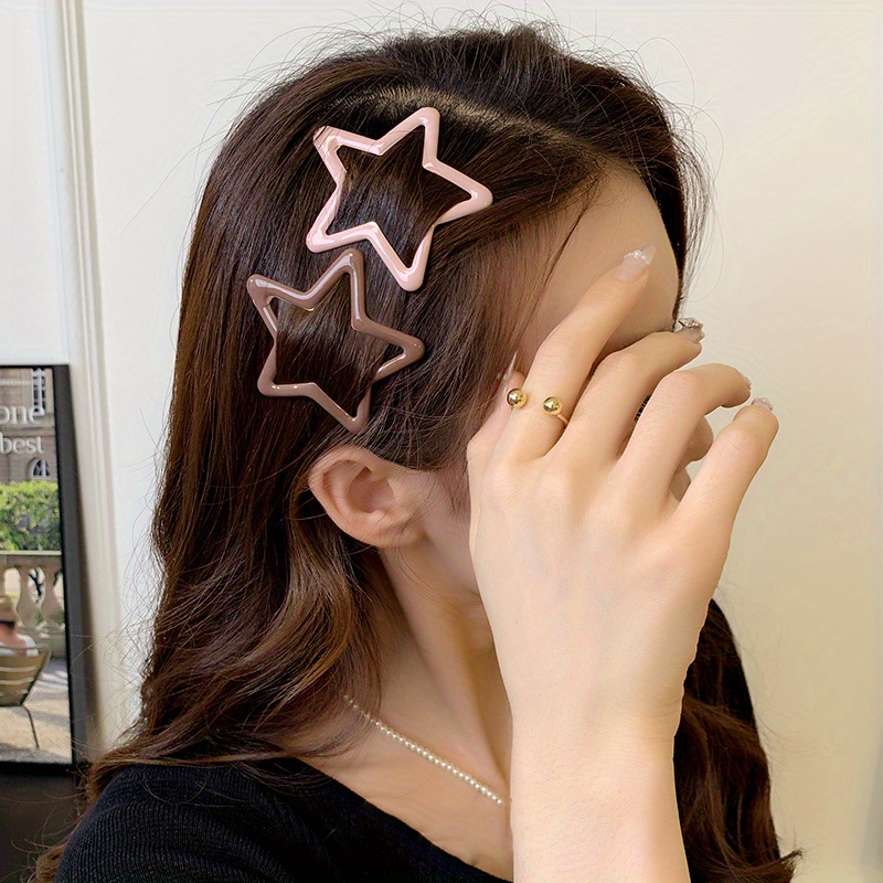大型ホロー星型ヘアクリップ 5cm 5個セット スナップ式ヘアピン