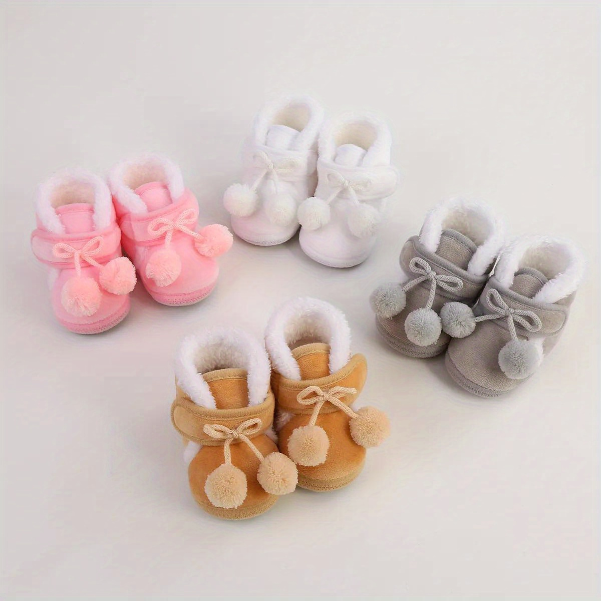 Cute Plush Ball Comfortable Boots For Baby Girls, Soft Warm Fleece Boots For Indoor Walking, Winter