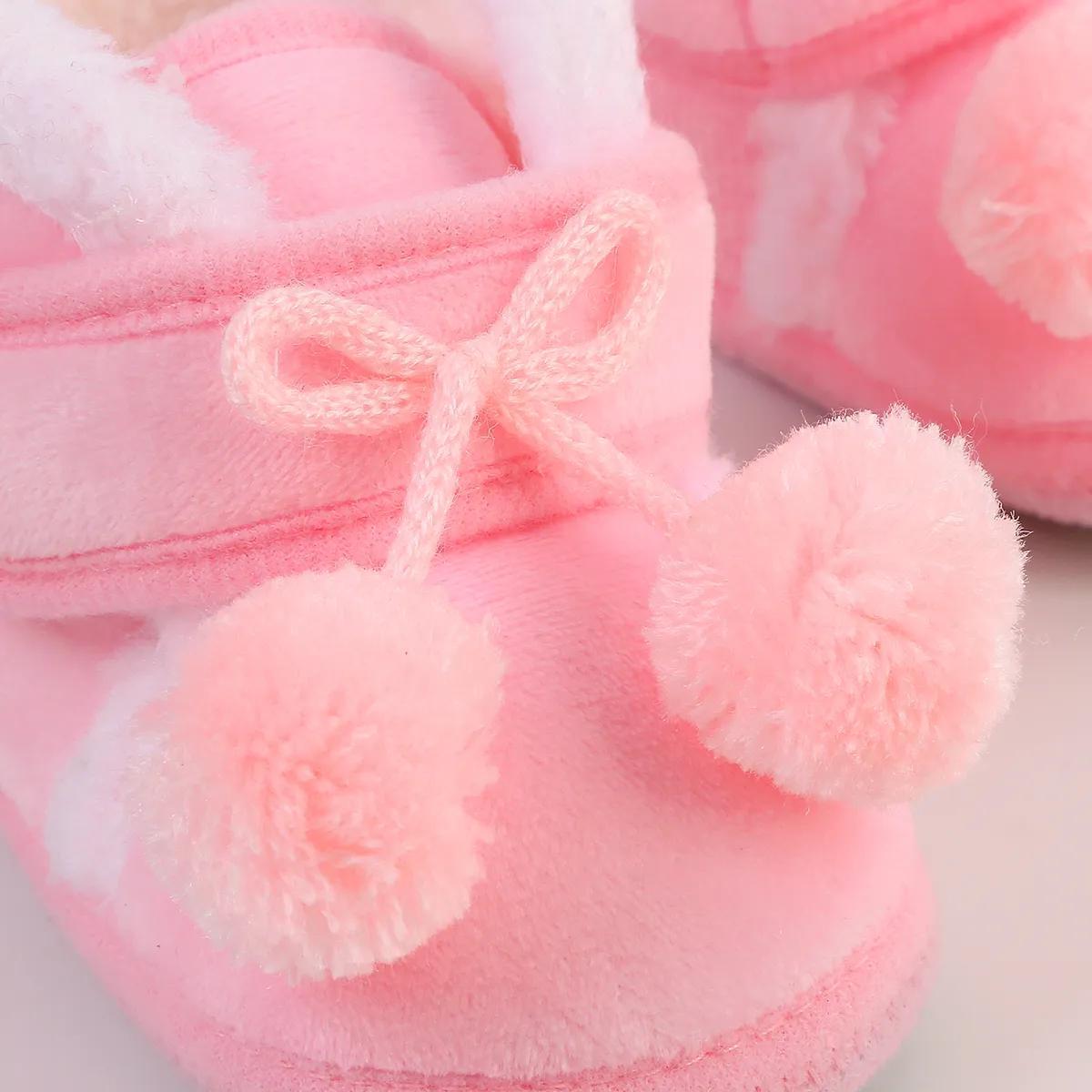 Cute Plush Ball Comfortable Boots For Baby Girls, Soft Warm Fleece Boots For Indoor Walking, Winter