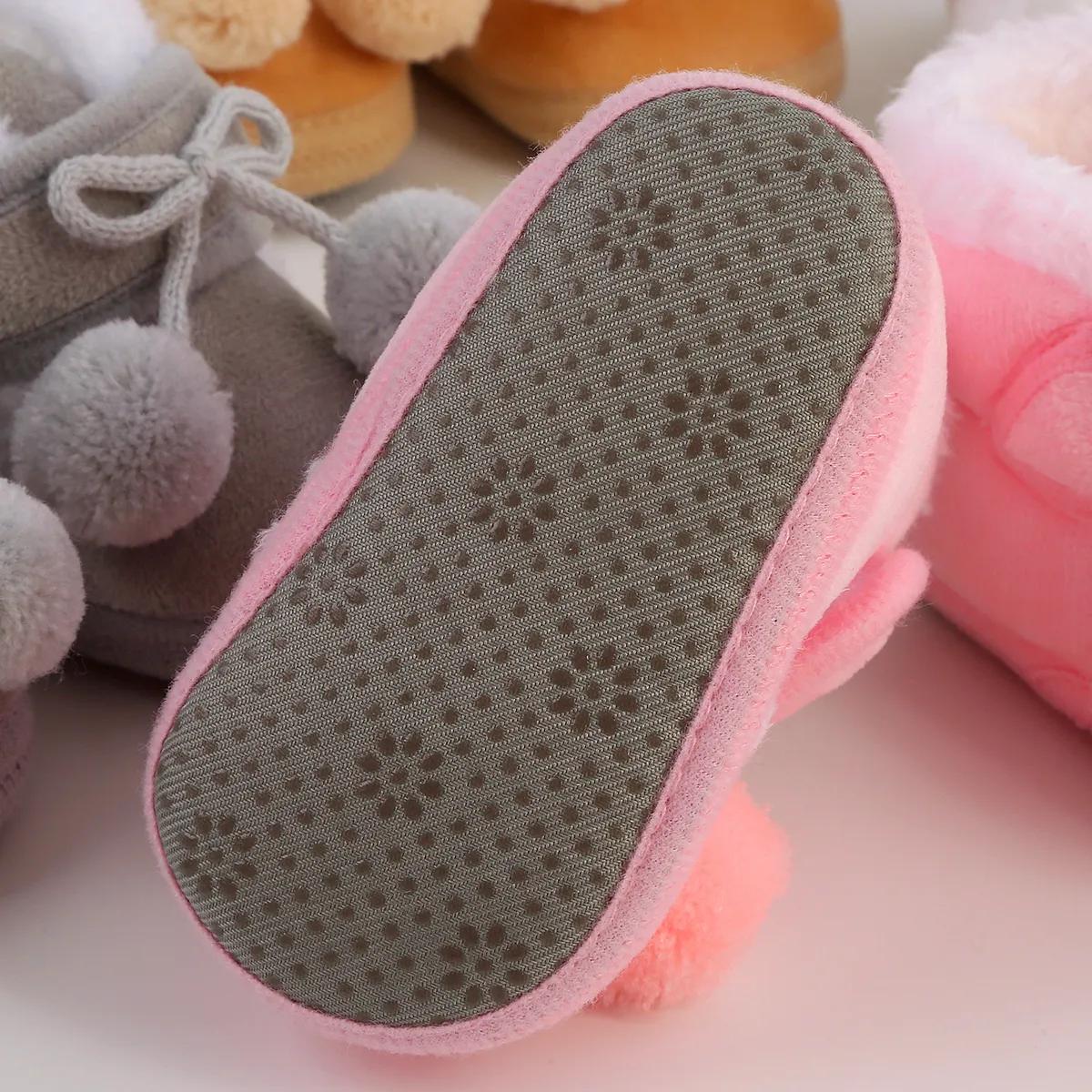 Cute Plush Ball Comfortable Boots For Baby Girls, Soft Warm Fleece Boots For Indoor Walking, Winter
