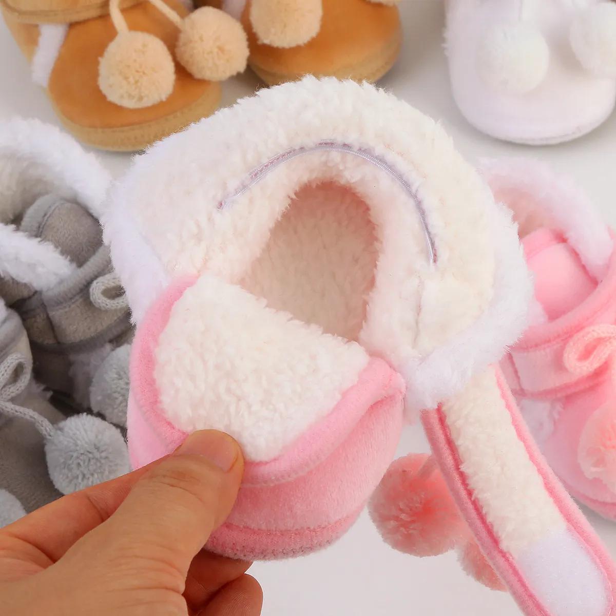 Cute Plush Ball Comfortable Boots For Baby Girls, Soft Warm Fleece Boots For Indoor Walking, Winter