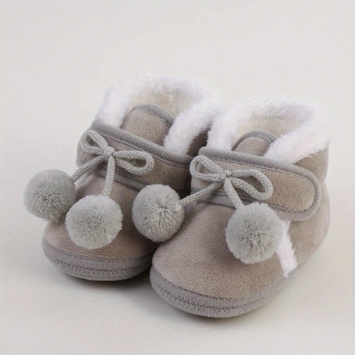 Cute Plush Ball Comfortable Boots For Baby Girls, Soft Warm Fleece Boots For Indoor Walking, Winter