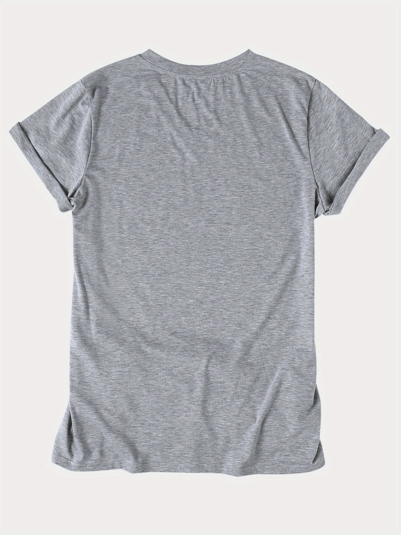 Plus Size Women's Casual V-Neck Short Sleeve T-Shirt with Bold Letter Print - Heather Gray Relaxed Fit Machine Washable Spring Summer Fall Top PS05, Everyday Comfort, Durable Casualwear