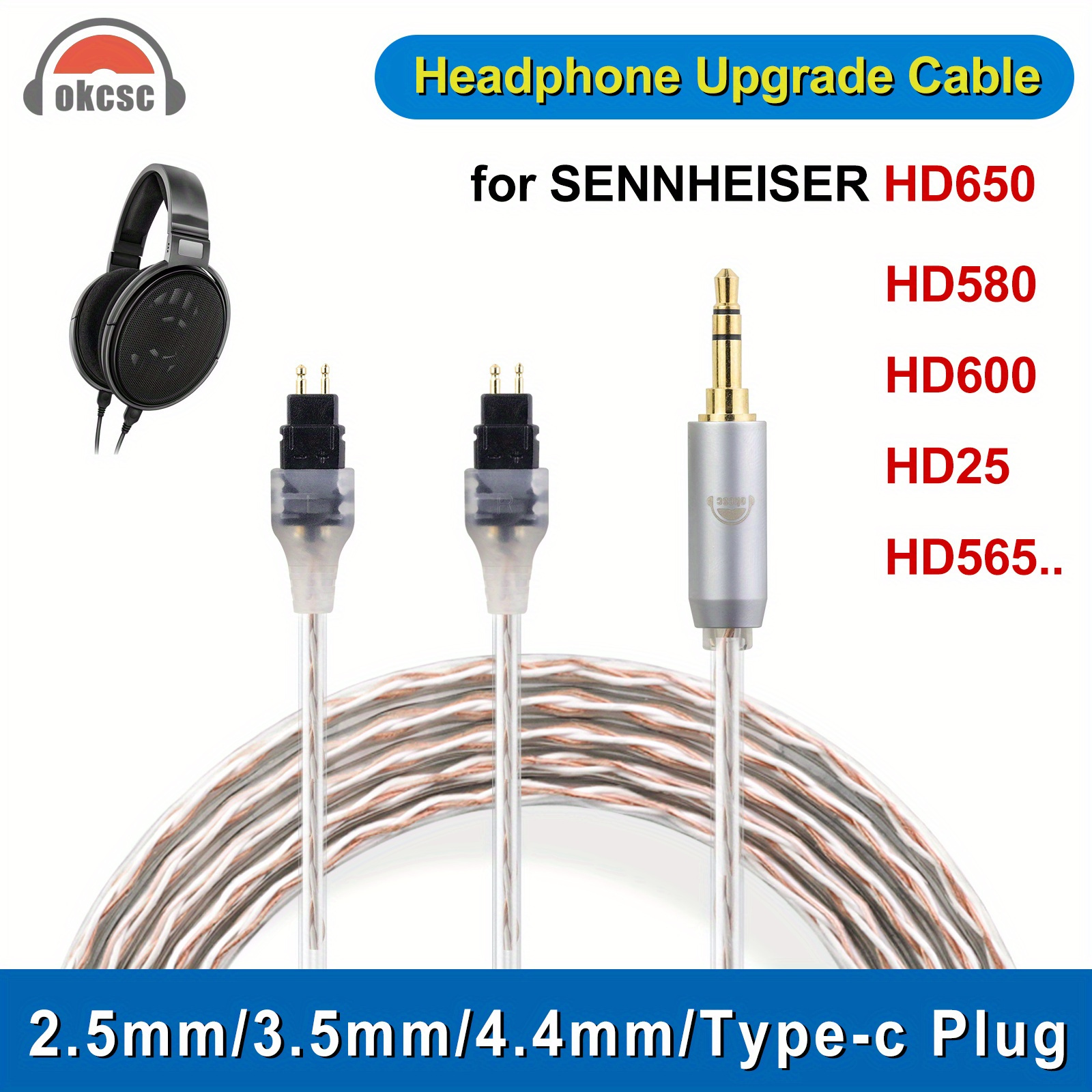 2.5mm OCC Balanced Audio Cable For Sennheiser HD565 HD580 HD600 HD650  Headphones
