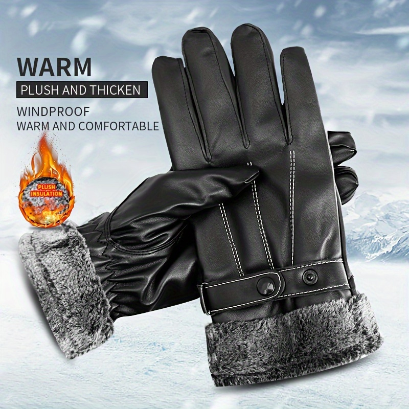 Mens Warm Winter Cold Weather Glove Leather Motorcycle Gloves Thermal  Linning