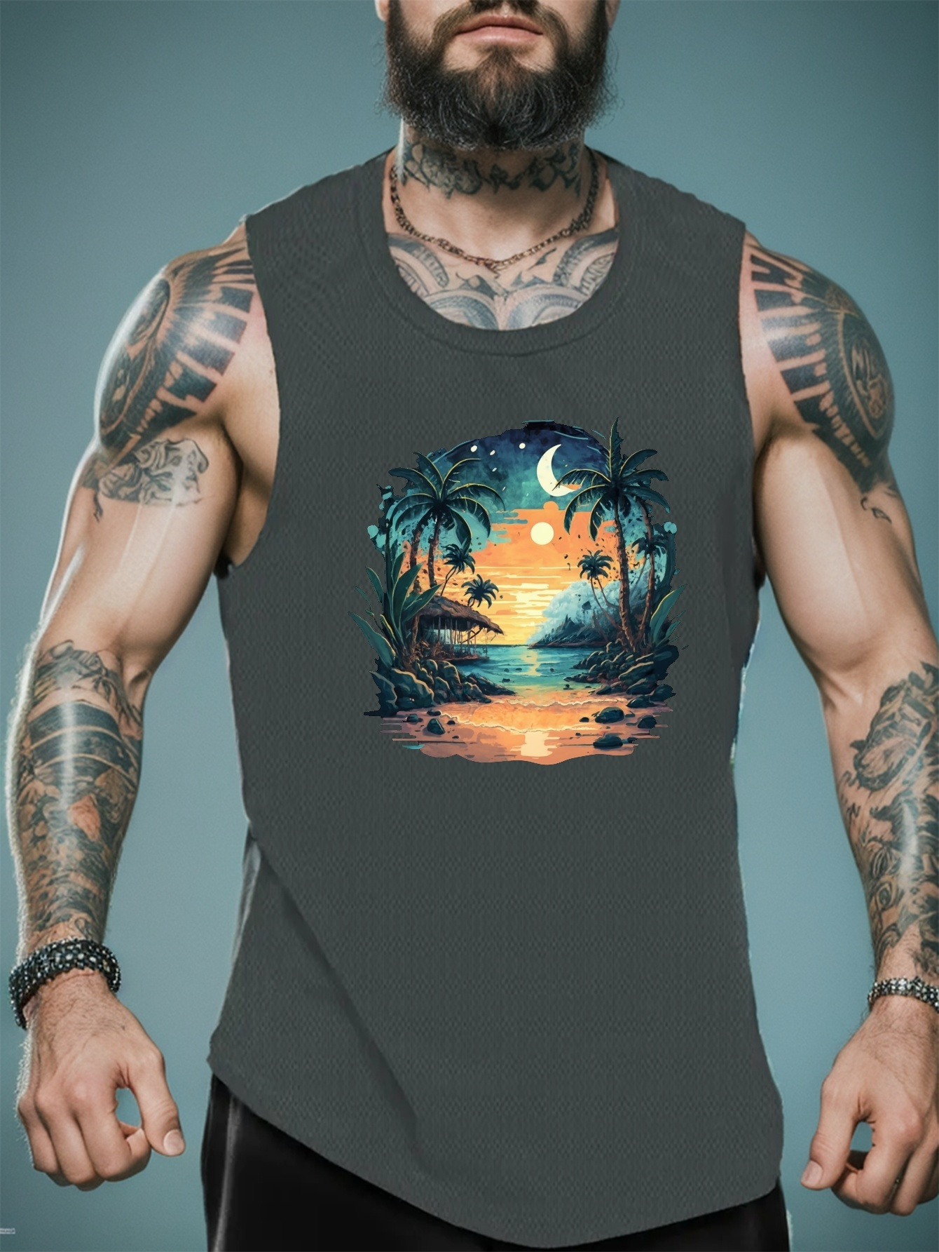 Beach Print Men's Casual Breathable Comfy Sleeveless Tank - Temu