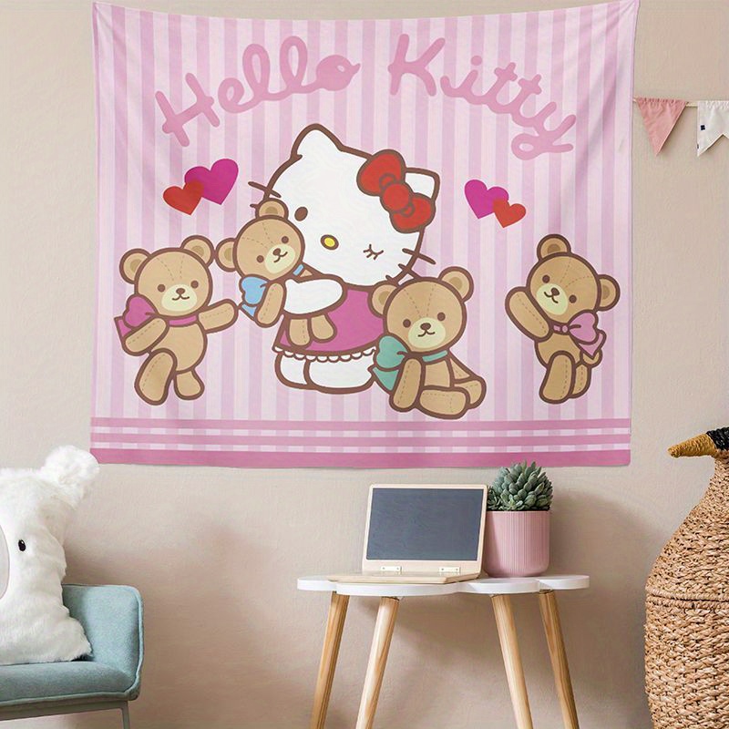 Kawaii Sanrio Hello Kitty Tapestry My Melody Cinnamoroll Kuromi Cartoon  Cute Textile Wall Covering Cute Girl Living Room Decor
