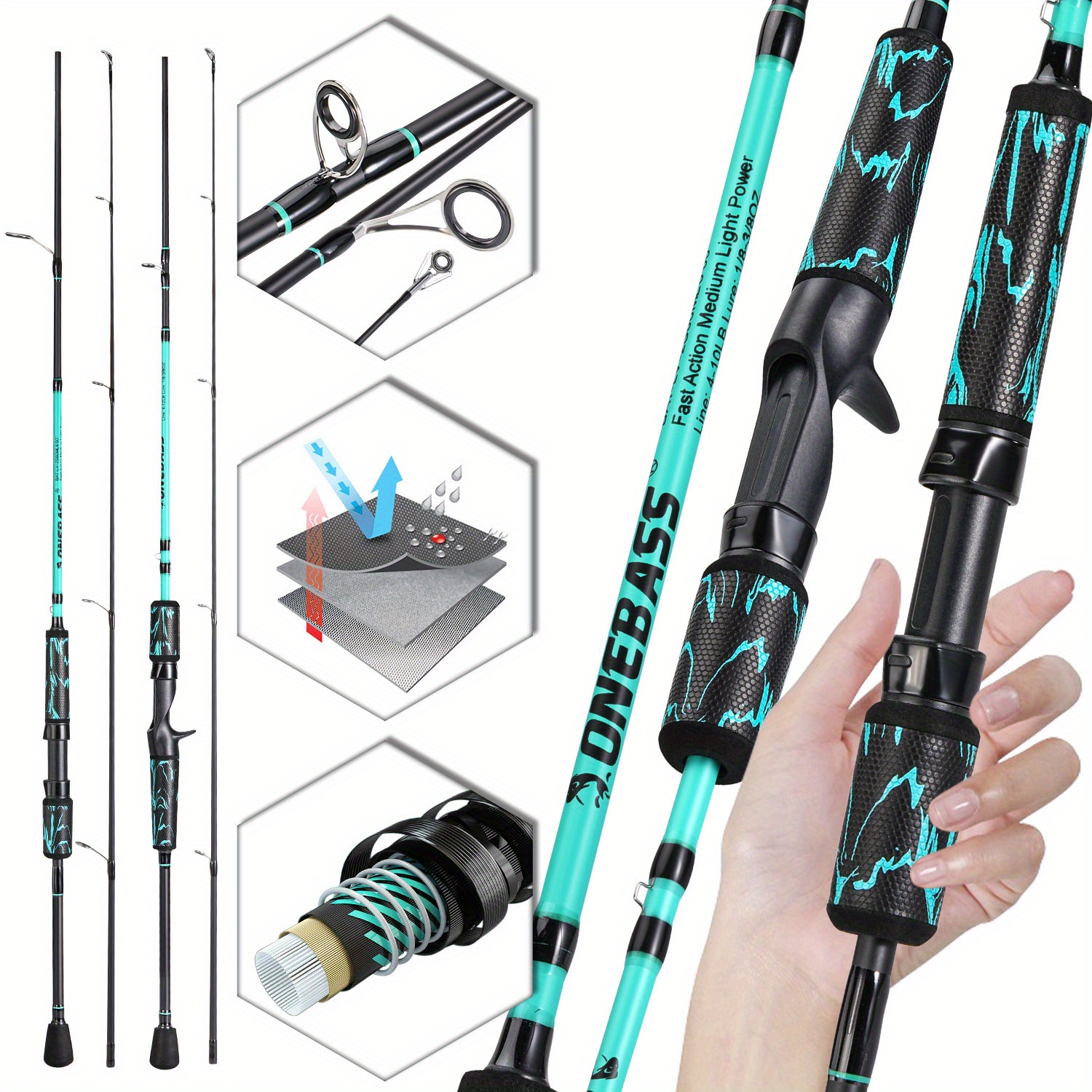 Spinning Fishing Rod,Durable Lightweight Sensitive Fishing Rod,Carbon Fiber  Spinning & Casting Rod,Lightweight Fishing Pole Designed for Bass, Trout