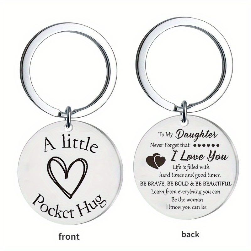 1pc I Love You Graphic Keychain Reversible Pocket Hug Stainless Steel Coin  Keyring Trendy Bag Charms Hanging Pendant Birthday Gifts