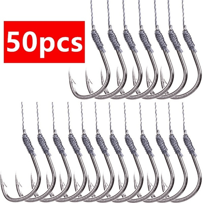 

50pcs/5 Packs Sub-line Fishing Hooks, High Strength Barbed Hooks, Fishing Accessories