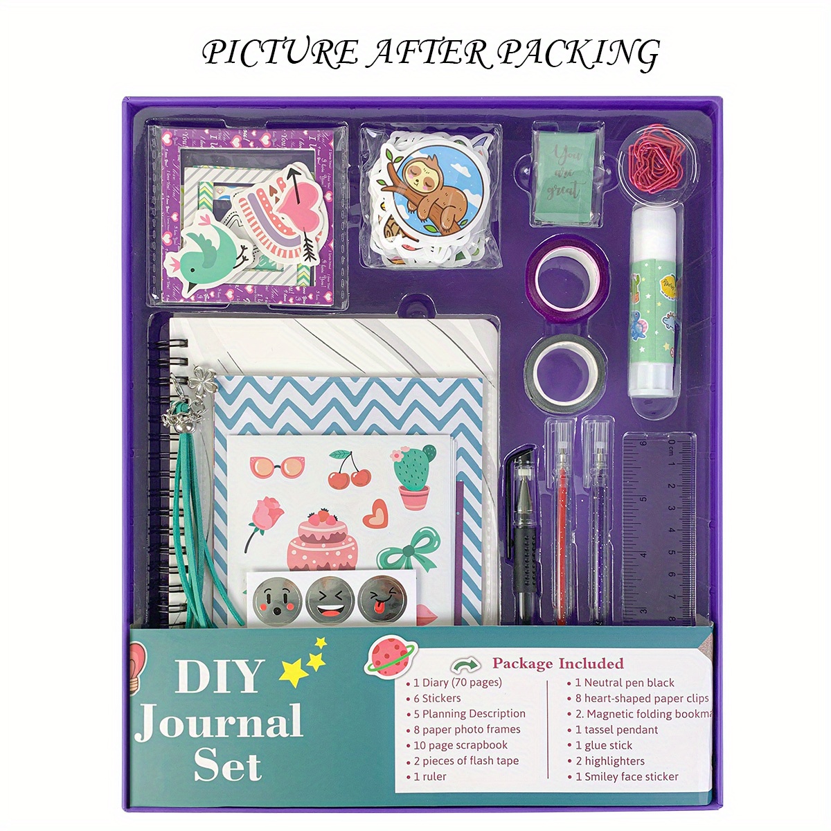 Sscrapbook Kit for Girls, Journaling Set for Girls, Kawaii Journaling Set,  Journaling Set for Girls Ages 10-12, Purple Journaling Set, A Purple Moon